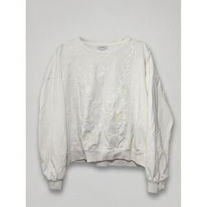 Sundance Womens Embroidered Floral Sweatshirt Crewneck Cream Ivory XXL